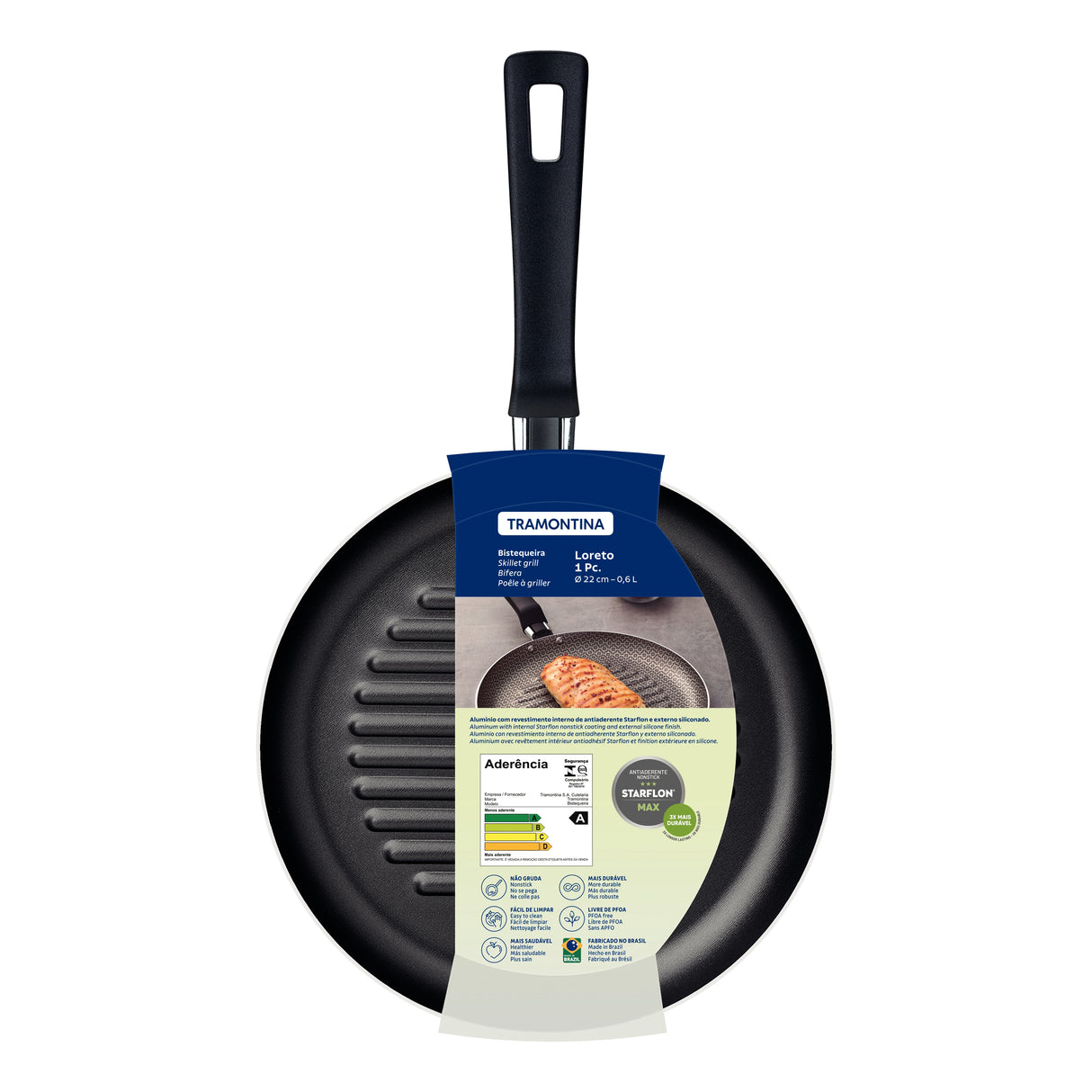 Loreto Aluminum Skillet Grill with Starflon Max Nonstick Coating 22 cm