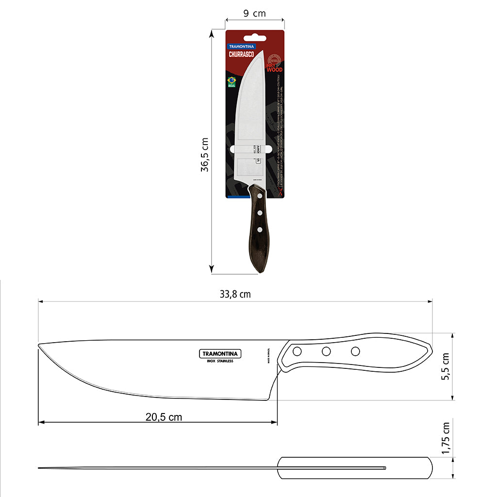 Meat Knife with Stainless-Steel Blade and Treated Brown Polywood Handle 8"