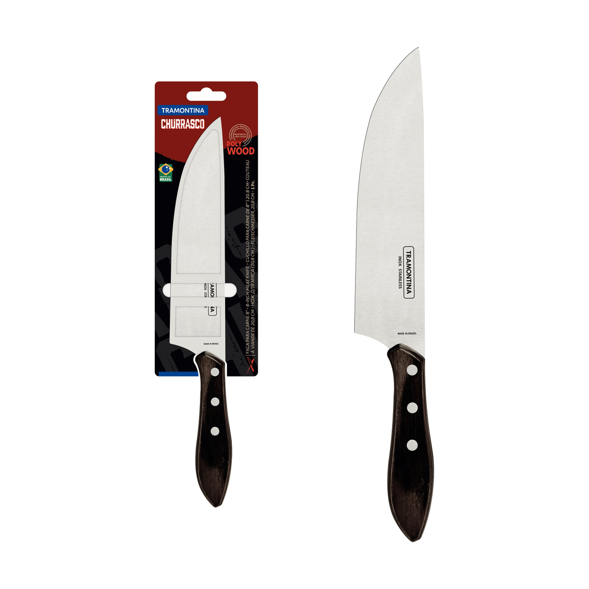 Meat Knife with Stainless-Steel Blade and Treated Brown Polywood Handle 8"
