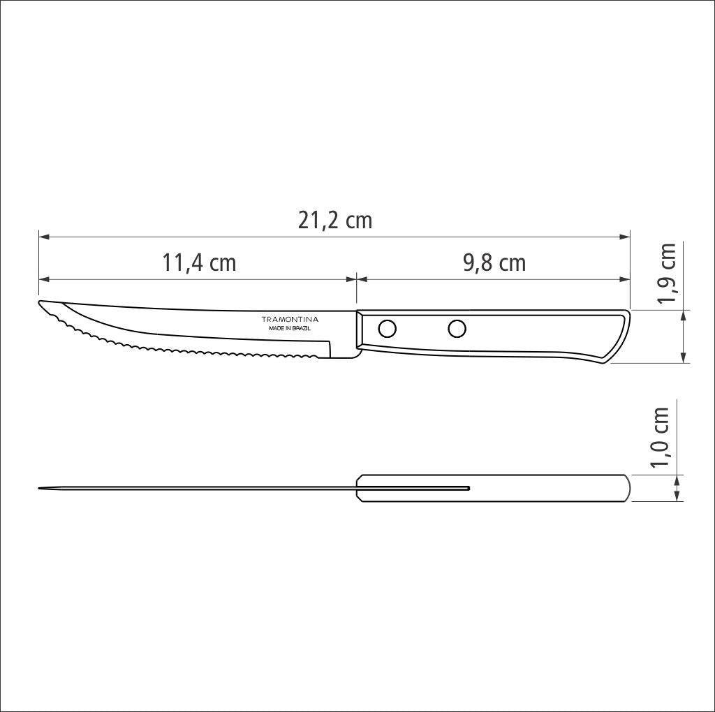 6-Piece Set of Steak Knives with Stainless-Steel Blades and Brown Polywood Handles