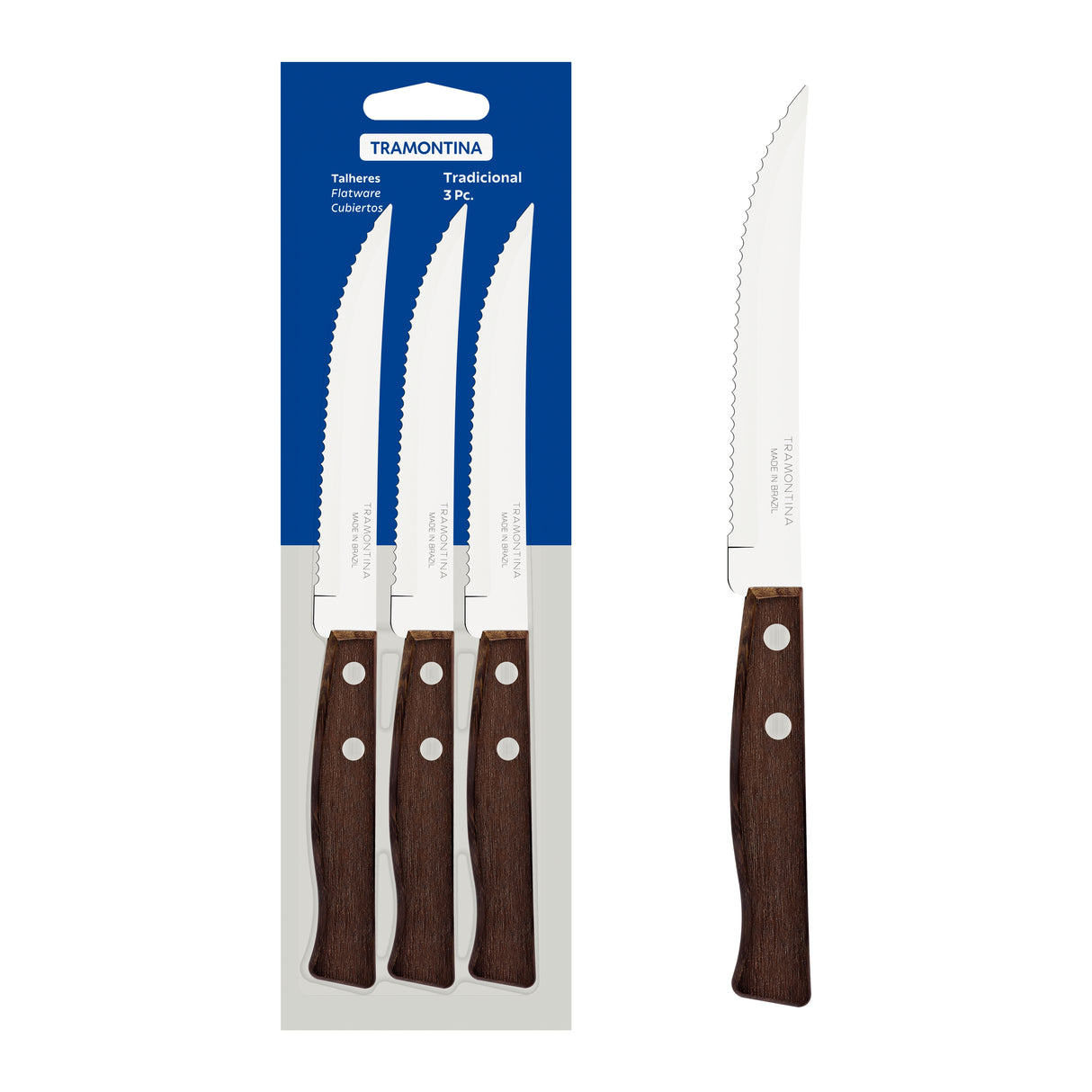 Tradicional 3-Piece set Knives with Natural Wood Handles