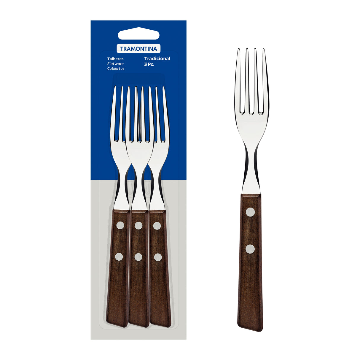 Tradicional 3-Piece Set forks with Natural Wood Handles