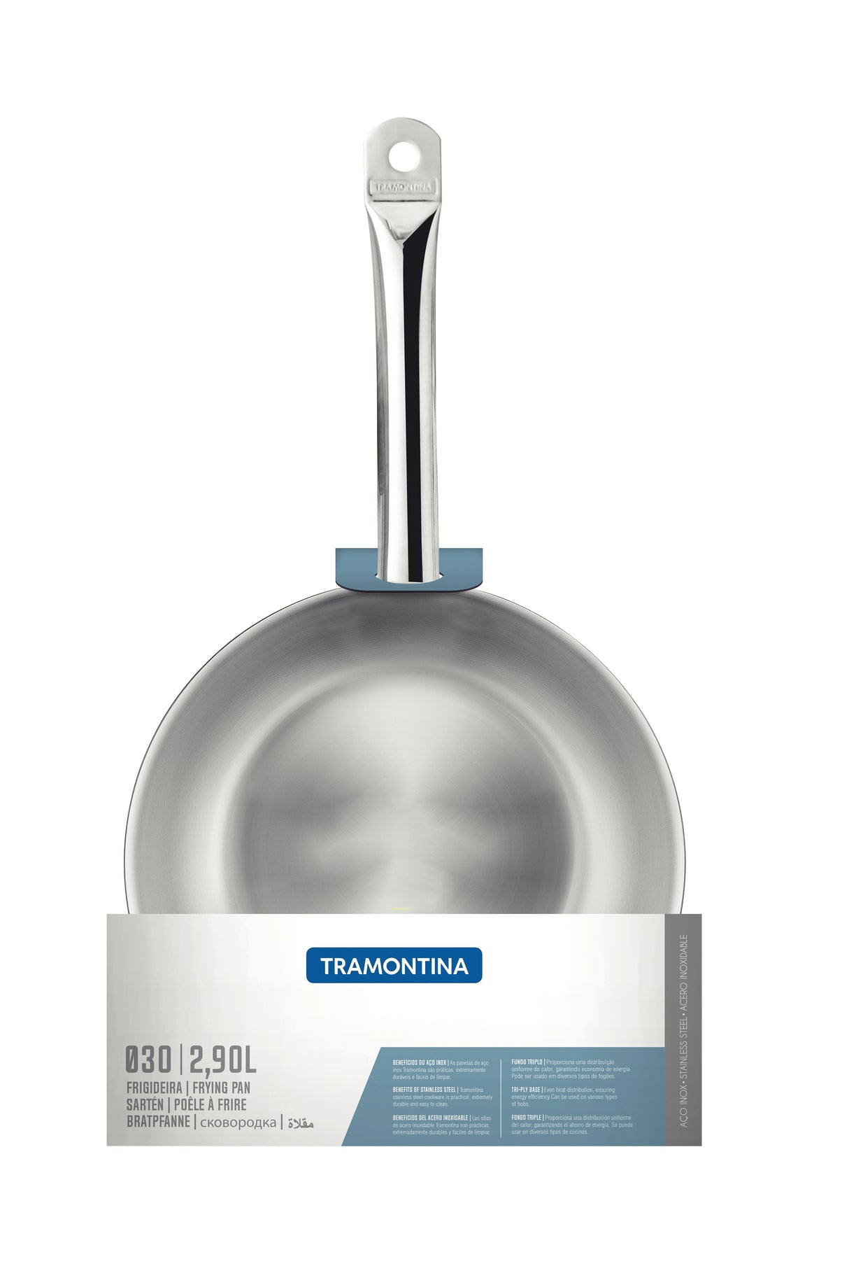 Tramontina Professional 30 cm 2.9 L shallow stainless steel frying pan with long handle and tri-ply base