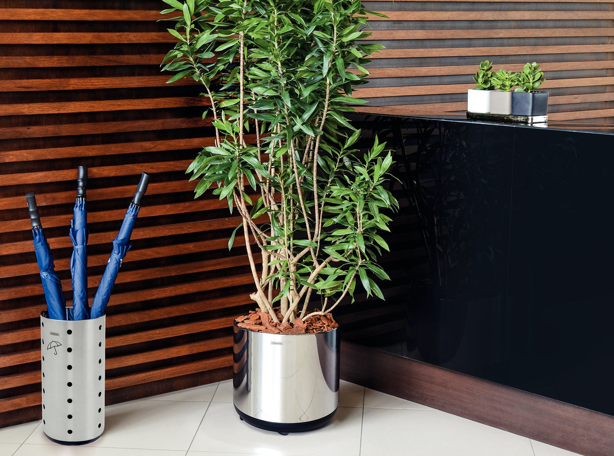 15L stainless steel umbrella stand with a Satin finish and polypropylene internal container