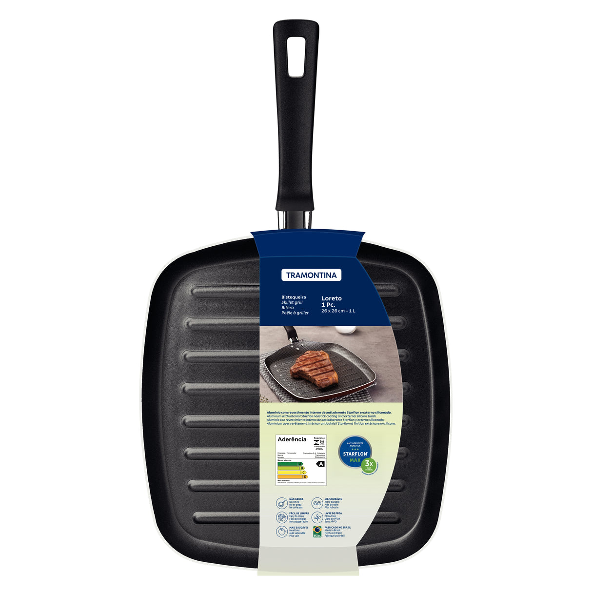 Loreto Aluminum Skillet Grill with Nonstick Coating 26 cm
