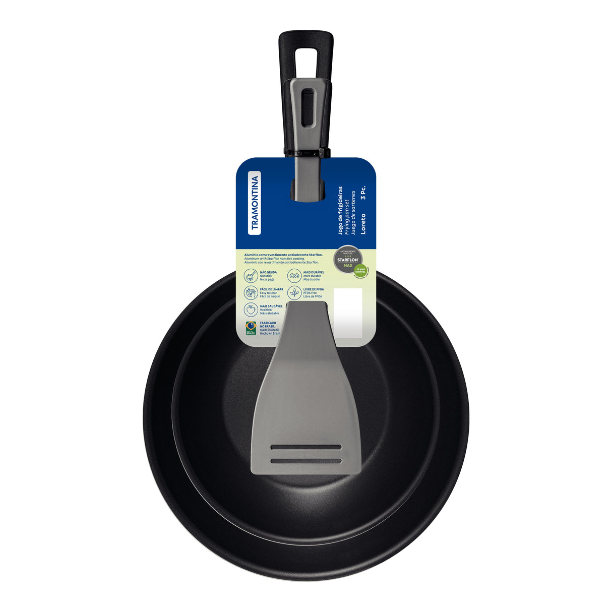 Loreto Aluminum Frying Pan with Starflon Max Nonstick Coating 3 pieces