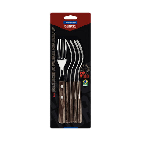 6-Piece Steak Fork Set with Stainless-Steel Blades and Treated Brown Polywood Handles
