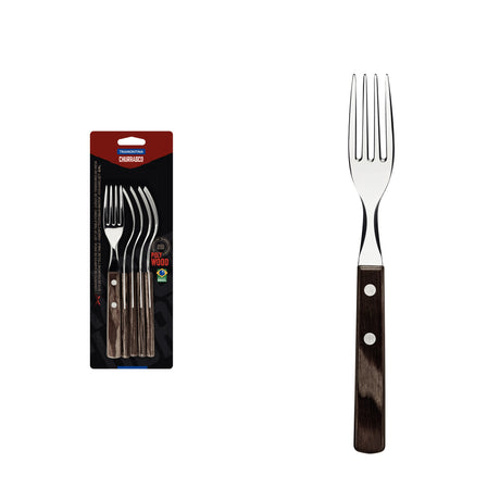 6-Piece Steak Fork Set with Stainless-Steel Blades and Treated Brown Polywood Handles