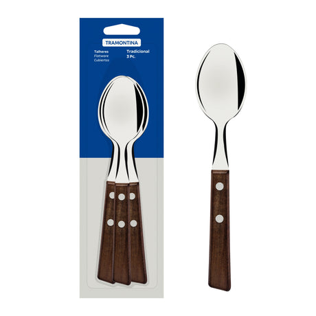 Tradicional 3-Piece Set of Table Spoons with Natural Wood Handles