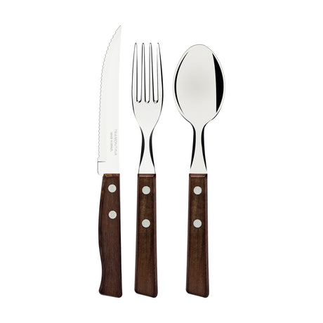 Tradicional 3-Piece Flatware Set with Natural Wood Handles