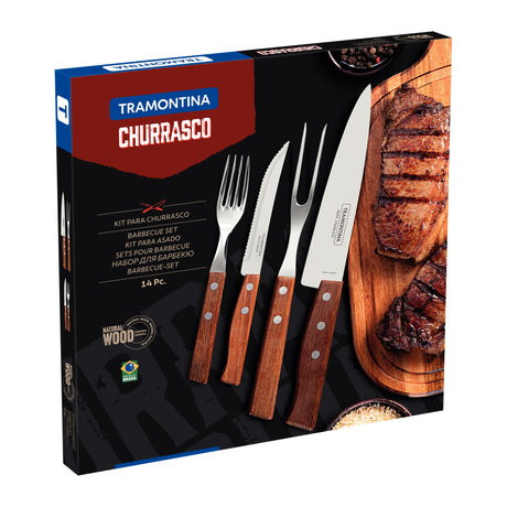 14-Piece Barbecue Flatware with Stainless-Steel with Natural Wooden Handles