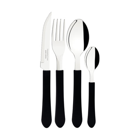 Leme 25-Piece Flatware Set with Stainless-Steel Blades, Black Polypropylene Handles and Drawer Organizer