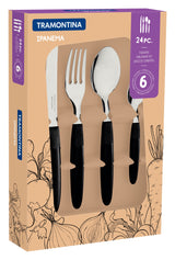 Ipanema stainless steel flatware set with black polypropylene handles, 24 pcs