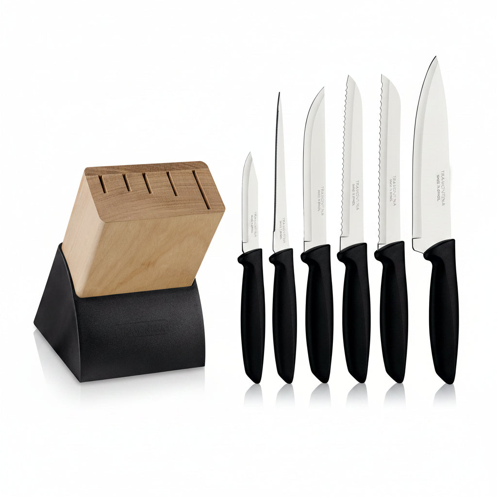 Tramontina Plenus 6-Piece Knife Set with Stainless-Steel Blades and Black Polypropylene Handles