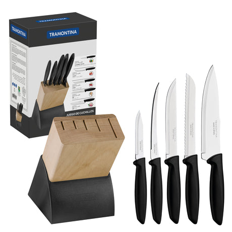 Tramontina Plenus 6-Piece Knife Set with Stainless-Steel Blades and Black Polypropylene Handles