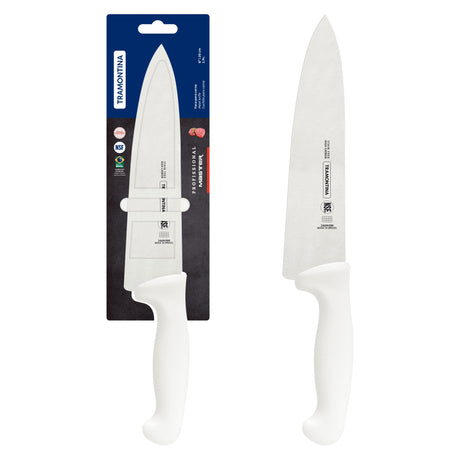 Professional 8" Meat Knife with Stainless-Steel Blade and White Polypropylene Handle