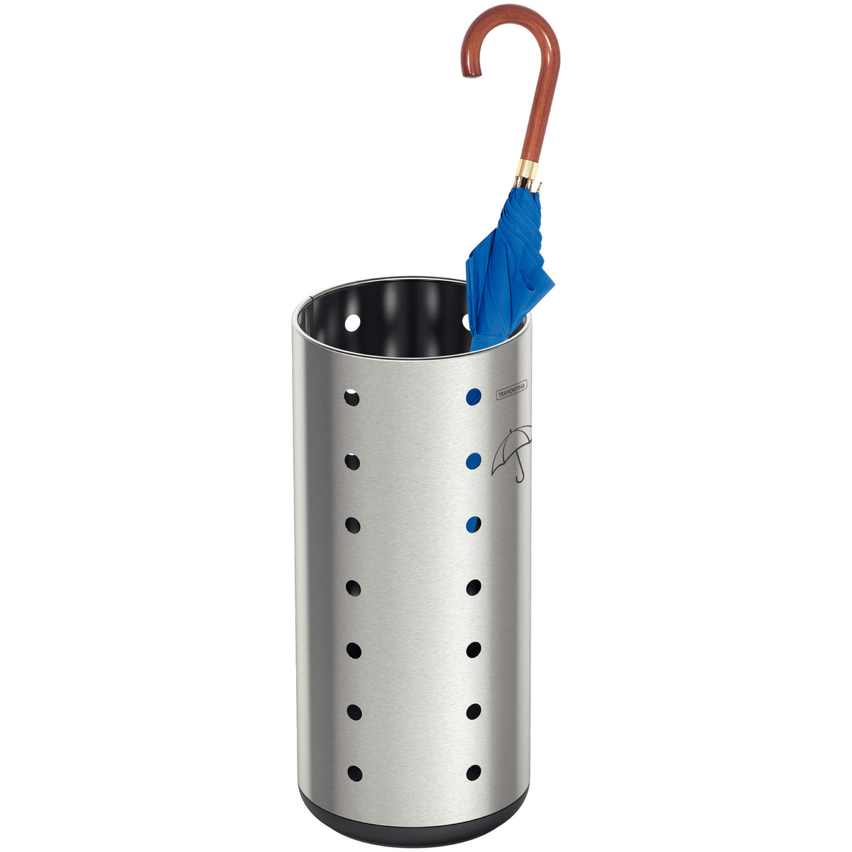 Porta Guarda-Chuva cápsula dry em aço inox com acabamento acetinado e base em polipropileno 15 L