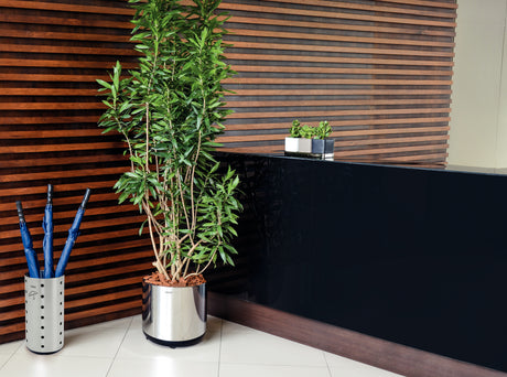 15L stainless steel umbrella stand with a Satin finish and polypropylene internal container